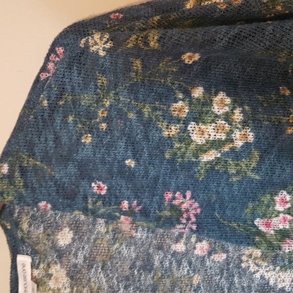 Warehouse One teal green floral print light knit  cardigan - Picture 2 of 6